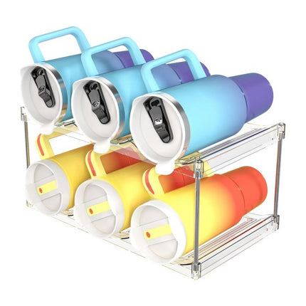 2-Tier Stackable Transparent Cup & Wine Organizer - Detachable Tumbler & Bottle Desktop Rack.