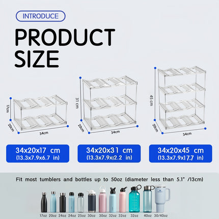 2-Tier Stackable Transparent Cup & Wine Organizer - Detachable Tumbler & Bottle Desktop Rack.