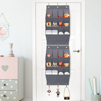 12-Pockets Grey Collapsible Over-the-Door Hanging Storage Bag - Space-Saving Shoes & Sundries Wall Holder with Hooks.