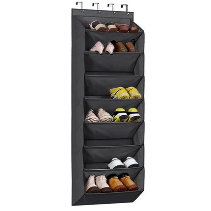 8-Tier Black Collapsible Over-the-Door Hanging Storage Bag - Space-Saving Shoes & Sundries Wall Holder with Hooks.