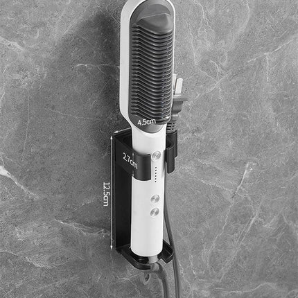 Black Wall-Mounted Aluminum Curling Iron Holder with Tidy Cord - Heat-Resistant Hair Straightener Storage Rack for Diameter ≤ 36mm.