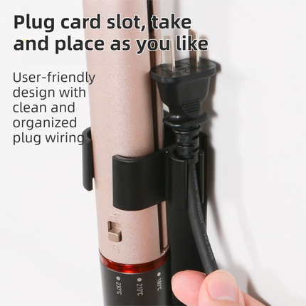 Black Wall-Mounted Aluminum Curling Iron Holder with Tidy Cord - Heat-Resistant Hair Straightener Storage Rack for Diameter ≤ 36mm.
