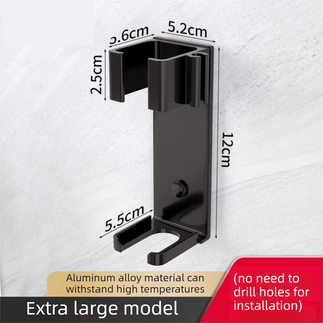 Large Black Wall-Mounted Aluminum Curling Iron Holder with Tidy Cord - Heat-Resistant Hair Straightener Storage Rack for Diameter ≥ 36mm.