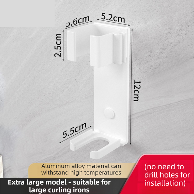 Large White Wall-Mounted Aluminum Curling Iron Holder with Tidy Cord - Heat-Resistant Hair Straightener Storage Rack for Diameter ≥ 36mm.