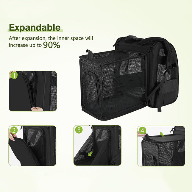 Grey and Green Large Expandable Cat Travel Backpack - Breathable & Collapsible Pet Carrier 62x34x43CM.