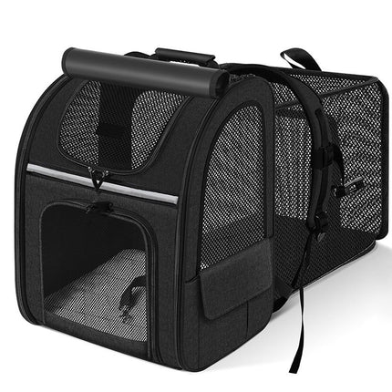 Black Large Expandable Cat Travel Backpack - Breathable & Collapsible Pet Carrier 62x34x43CM.