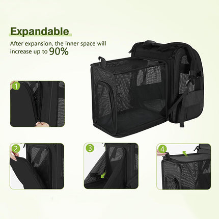 Black Large Expandable Cat Travel Backpack - Breathable & Collapsible Pet Carrier 62x34x43CM.