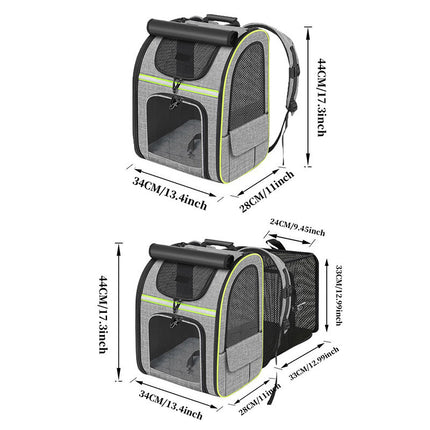 Black Large Expandable Cat Travel Backpack - Breathable & Collapsible Pet Carrier 62x34x43CM.