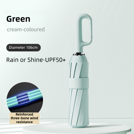 Green Heavy Duty Fully Automatic Carabiner Umbrella with Integrated Hook Handle (Diameter 106CM) - Ultra Windproof and UV Protective Sun & Rain Umbrella.