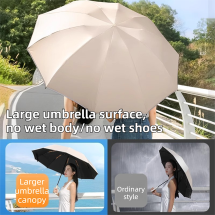 Grey Heavy Duty Fully Automatic Carabiner Umbrella with Integrated Hook Handle (Diameter 116CM) - Ultra Windproof and UV Protective Sun & Rain Umbrella.