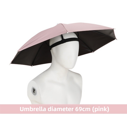 Pink Foldable Sun & Rain Umbrella Hat (Diameter 69CM) - 99% UV Potective and Wind/Rainproof Fishing Umbrella with Elastic Headband.