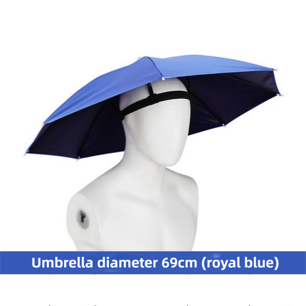 Royal Blue Foldable Sun & Rain Umbrella Hat (Diameter 69CM) - 99% UV Potective and Wind/Rainproof Fishing Umbrella with Elastic Headband.