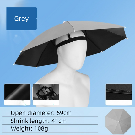 Haze Blue Foldable Sun & Rain Umbrella Hat (Diameter 69CM) - 99% UV Potective and Wind/Rainproof Fishing Umbrella with Elastic Headband.