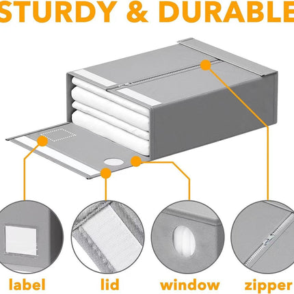 2-Pack Beige Foldable Bed Sheet Set Organizer with Clear Window, Zipper & Flip Lid - Home Wardrobe Bin for Blankets and Clothes (38x32.5x12.5CM).