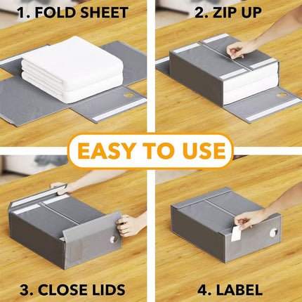 2-Pack Beige Foldable Bed Sheet Set Organizer with Clear Window, Zipper & Flip Lid - Home Wardrobe Bin for Blankets and Clothes (38x32.5x12.5CM).