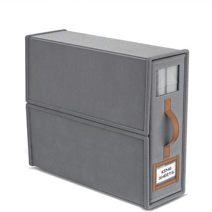 2-Pack Grey Foldable Bedding Storage Box with Zipper & PU Leather Handle - Wardrobe Drawer Closet Organizer for Duvet Covers & Clothing (38x32x12CM).