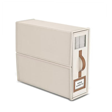 2-Pack Beige Foldable Bedding Storage Box with Zipper & PU Leather Handle - Wardrobe Drawer Closet Organizer for Duvet Covers & Clothing (38x32x12CM).