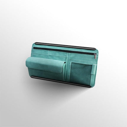 Blue Faux Suede Car Sun Visor Organizer with Spring Strap - Multi-Functional Eyewear Case & Card Holder.