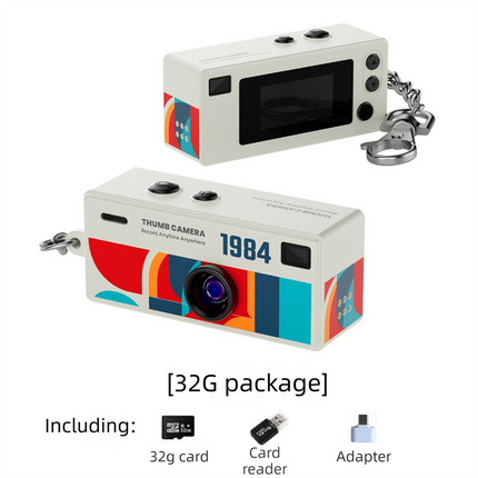 G6 White Ultra-Mini Thumb Camera with 32GB Card, Card Reader & Adapter - HD Instant Pocket-Sized Action Cam for Students & Kids.