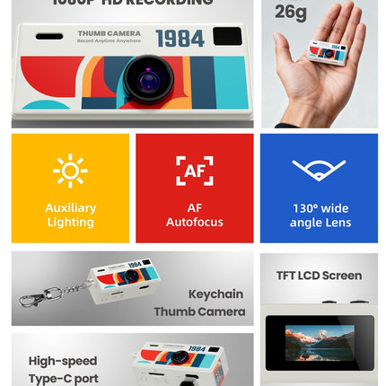 G6 White Ultra-Mini Thumb Camera with 32GB Card, Card Reader & Adapter - HD Instant Pocket-Sized Action Cam for Students & Kids.