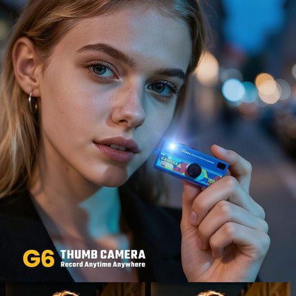 G6 White Ultra-Mini Thumb Camera with 32GB Card, Card Reader & Adapter - HD Instant Pocket-Sized Action Cam for Students & Kids.