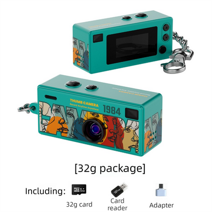 G6 Green Ultra-Mini Thumb Camera with 32GB Card, Card Reader & Adapter - HD Instant Pocket-Sized Action Cam for Students & Kids.