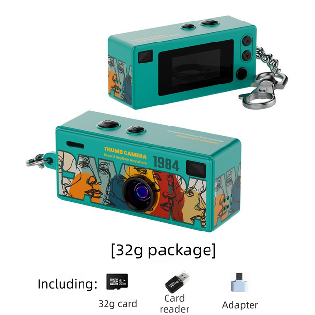 G6 Green Ultra-Mini Thumb Camera with 32GB Card, Card Reader & Adapter - HD Instant Pocket-Sized Action Cam for Students & Kids.