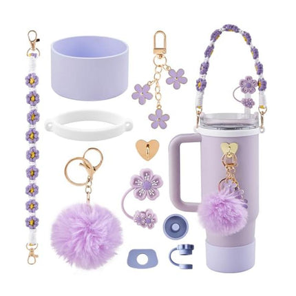 10-Piece Purple Accessory Bundle for Stanley Quencher 30/40oz - Includs Premium Silicone Straw Covers, Protective Boot & Charms Set.