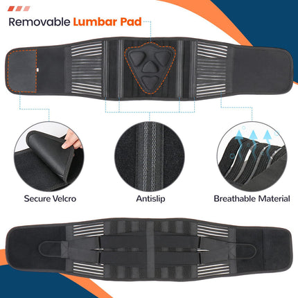 L Size Black Double-Compression Sports Waist Trimmer with 4 Steel Plates and 2 Spring Stays for Strength Training & Back Protection.