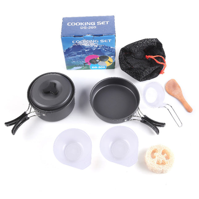 8-Piece Black Lightweight Outdoor Camping Cookware Set - 1/2 Person Portable High-Efficiency Thermal Cooking Nested Kit.