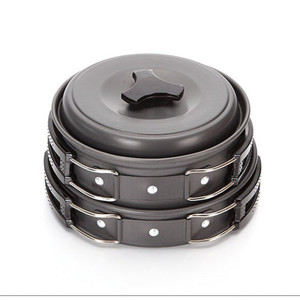 8-Piece Black Lightweight Outdoor Camping Cookware Set - 1/2 Person Portable High-Efficiency Thermal Cooking Nested Kit.