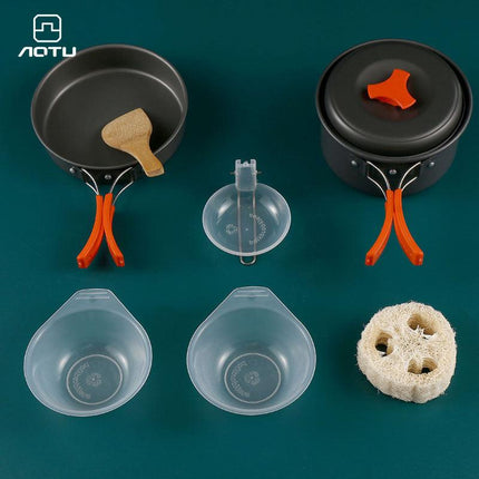 8-Piece Orange Lightweight Outdoor Camping Cookware Set - 1/2 Person Portable High-Efficiency Thermal Cooking Nested Kit.