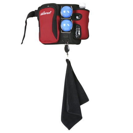 Red Professional Park Golf Waist Bag - Multi-Functional Accessory Organizer for Dual Ball Storage & Water Bottle Holder.