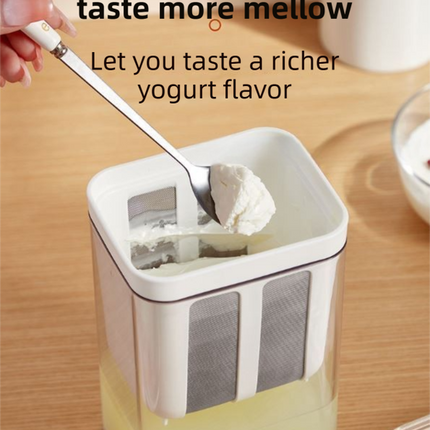 White Premium Greek Yogurt Strainer with Removable 304 Stainless Steel Fine Mesh & Transparent Airtight Storage Container.