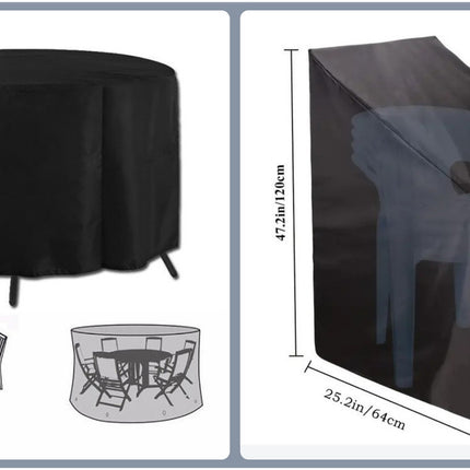 Heavy Duty Oxford Outdoor Furniture Protector Set - Waterproof & Dustproof Round Dining Table(128x71cm) and Lounge Chair Cover(64x64x70x120cm) Bundle.
