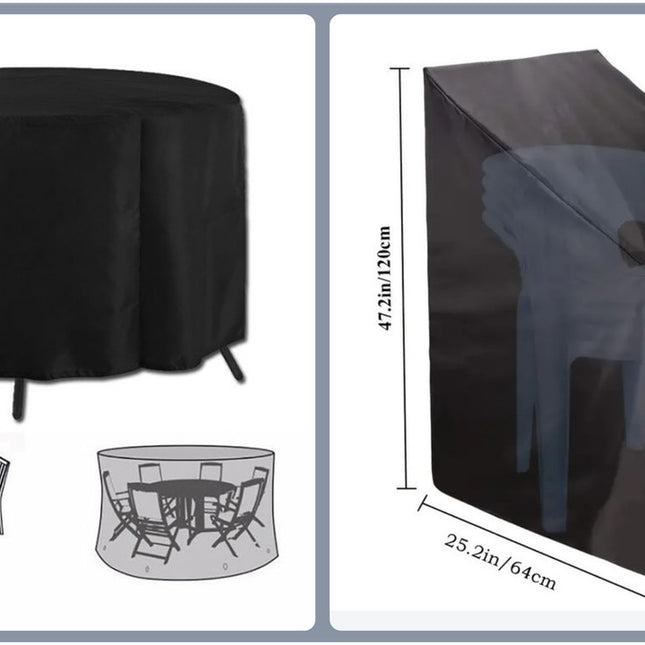 Heavy Duty Oxford Outdoor Furniture Protector Set - Waterproof & Dustproof Round Dining Table(230x110cm) and Lounge Chair Cover(64x64x70x120cm) Bundle