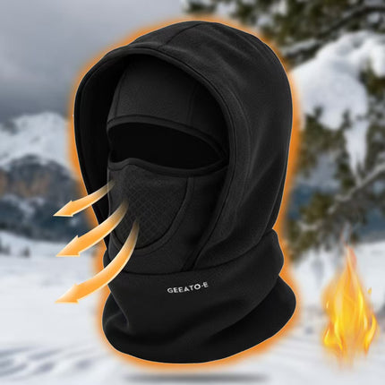 Black Windproof Thermal Balaclava Hood - Full Face Mask & Polar Fleece Neck Warmer for Skiing, Cycling & Outdoor Sports.