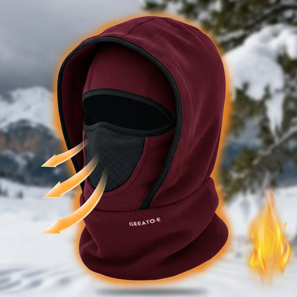Wine Red Windproof Thermal Balaclava Hood - Full Face Mask & Polar Fleece Neck Warmer for Skiing, Cycling & Outdoor Sports.