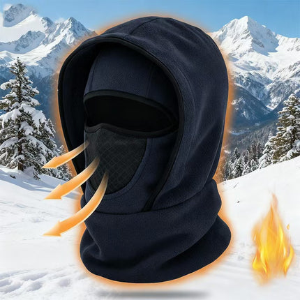 Windproof Thermal Rider Protection Set - 2 Pack Faux Rabbit Fur Knee Braces & Dark Blue Fleece Balaclava Hood Outdoor Sports Warmth Bundle.