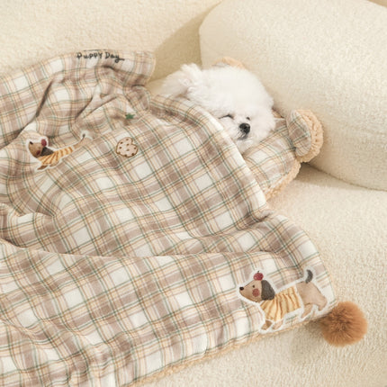 Plaid Puppy Premium Soft Fleece Dog Bed Mat/Quilt (L Size 70 x 50 CM) - All-Season Reversible Warm Cat Nap Pad.