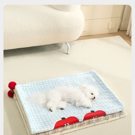 Plaid Apple Premium Soft Fleece Dog Bed Mat/Quilt (XL Size 100 x 70 CM) - All-Season Reversible Warm Cat Nap Pad.