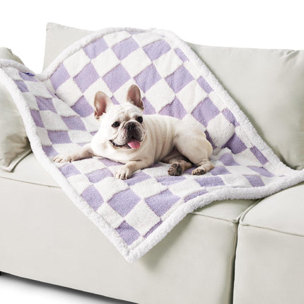 100 x 130 CM Waterproof Soft Sherpa Fleece Pet Blanket (Purple Gingham) - Reversible Thickened Furniture Protector for Dogs & Cats.