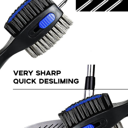 Grey Premium Golf Club Cleaning Brush Extra Large Head Dual Bristles Retractable Zip Line & Groove Cleaner Spike Anti-Slip Ergonomic Grip 29cm.