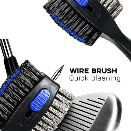 Red Premium Golf Club Cleaning Brush Extra Large Head Dual Bristles Retractable Zip Line & Groove Cleaner Spike Anti-Slip Ergonomic Grip 29cm.