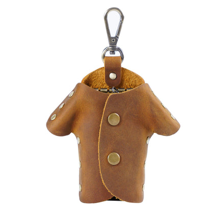 Brown Genuine Crazy Horse Leather Key Case Creative Jacket Shape Holder Vintage Cowhide Pouch for Car Fob & House Keys Brown.