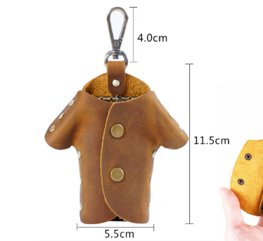 Green Genuine Crazy Horse Leather Key Case Creative Jacket Shape Holder Vintage Cowhide Pouch for Car Fob & House Keys Brown.