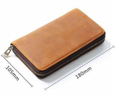 Black Genuine Crazy Horse Leather Fountain Pen Case Zippered Organiser Pouch with 5 Elastic Loops & Mesh Pocket Vintage Stationery Holder.