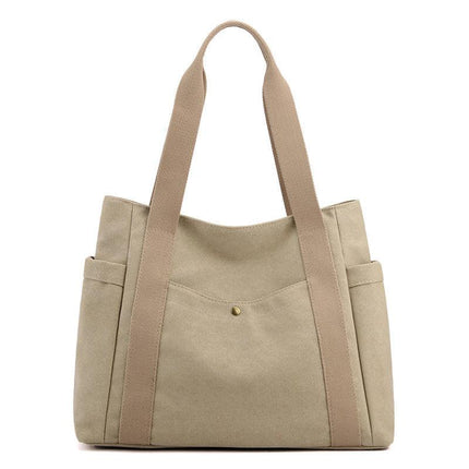 Grey Women's Large Canvas Tote Bag Minimalist Shoulder Handbag High Capacity 39cm for Work School & Travel.