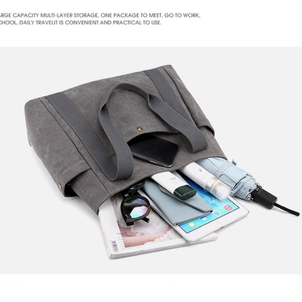 Grey Women's Large Canvas Tote Bag Minimalist Shoulder Handbag High Capacity 39cm for Work School & Travel.