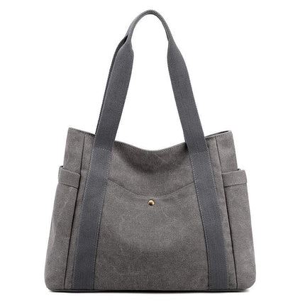 Grey Women's Large Canvas Tote Bag Minimalist Shoulder Handbag High Capacity 39cm for Work School & Travel.